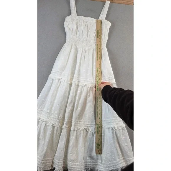 Cleobella Jolene White Organic Cotton Heart Tiered Midi Dress XS Smocked Boho - Picture 5 of 11